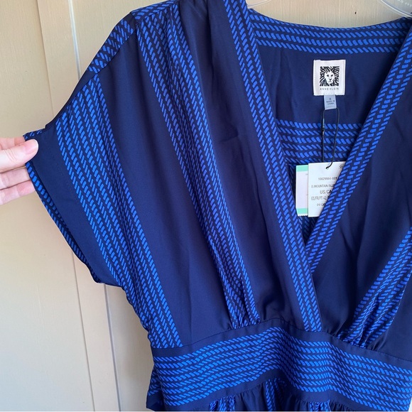 Anne Klein Blue Wrap Midi Dress with Cuffed Sleeves - Picture 4 of 12